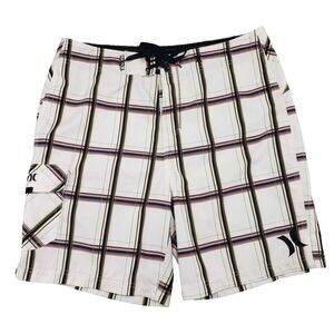 Hurley Plaid Board‎ Shorts Mens 34 White Red Black Surfer Skater Swim Tropical